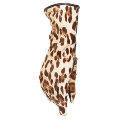 DOLCE GABBANA brown leopard print calf hair lambskin goatskin lined gloves Sz7