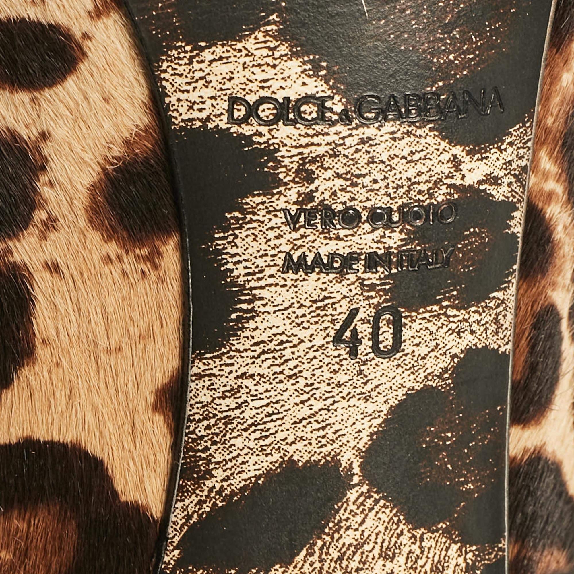 Dolce & Gabbana Brown Leopard Print Calf Hair Peep Toe Platform Pumps Size 40 For Sale 3