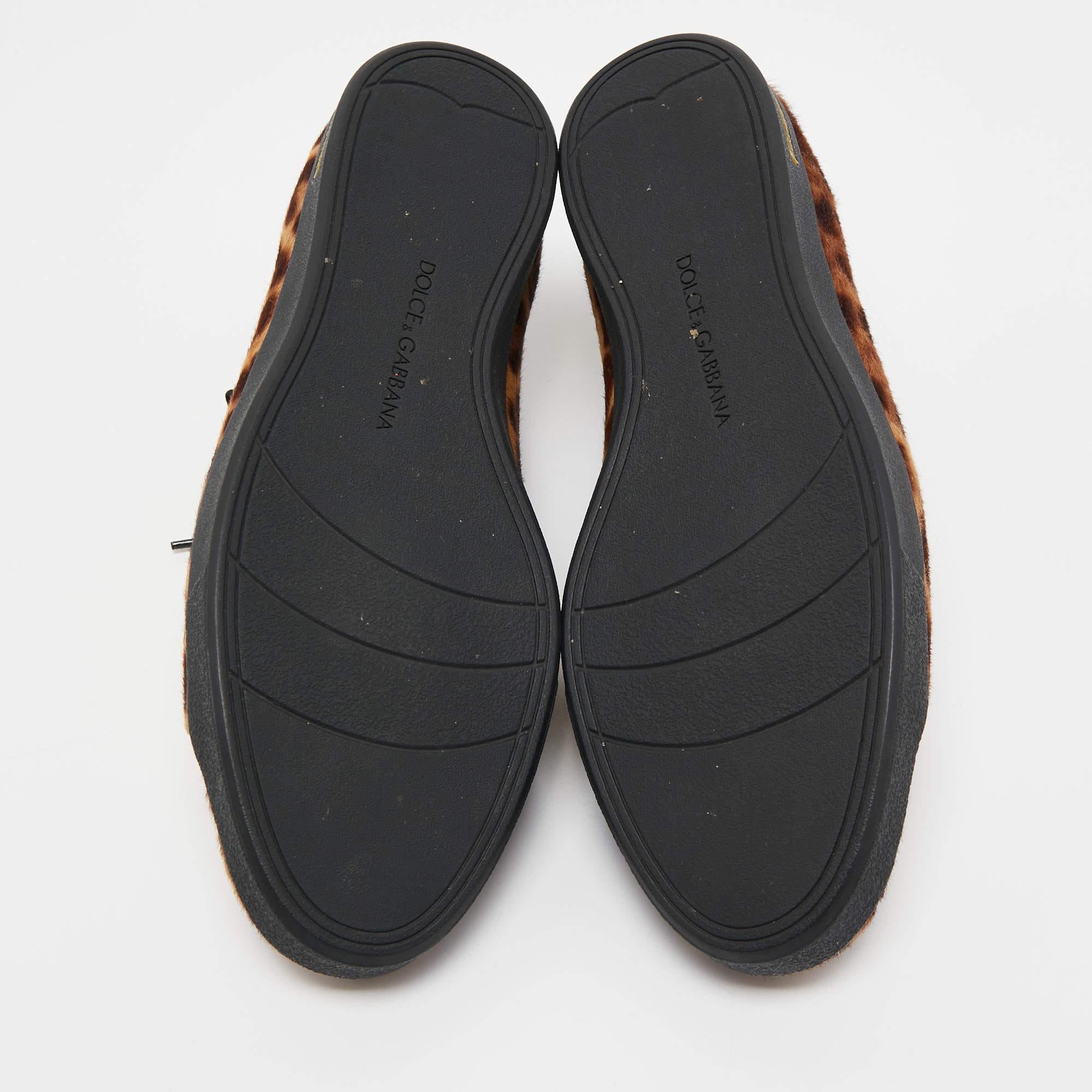 Men's Dolce & Gabbana Brown Leopard Print Calf Hair Sneakers Size 41