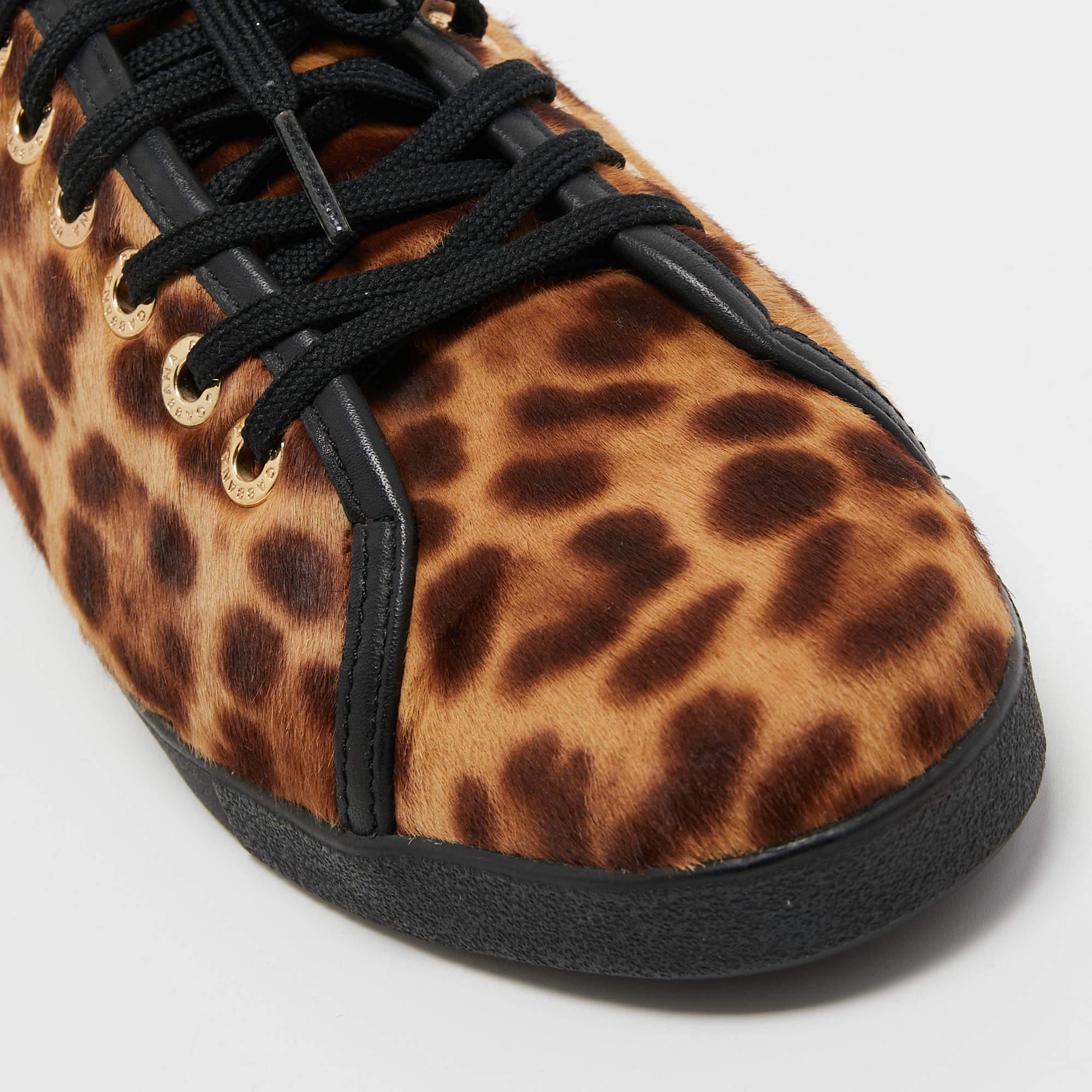 Dolce & Gabbana Brown Leopard Print Calf Hair Sneakers Size 41 1