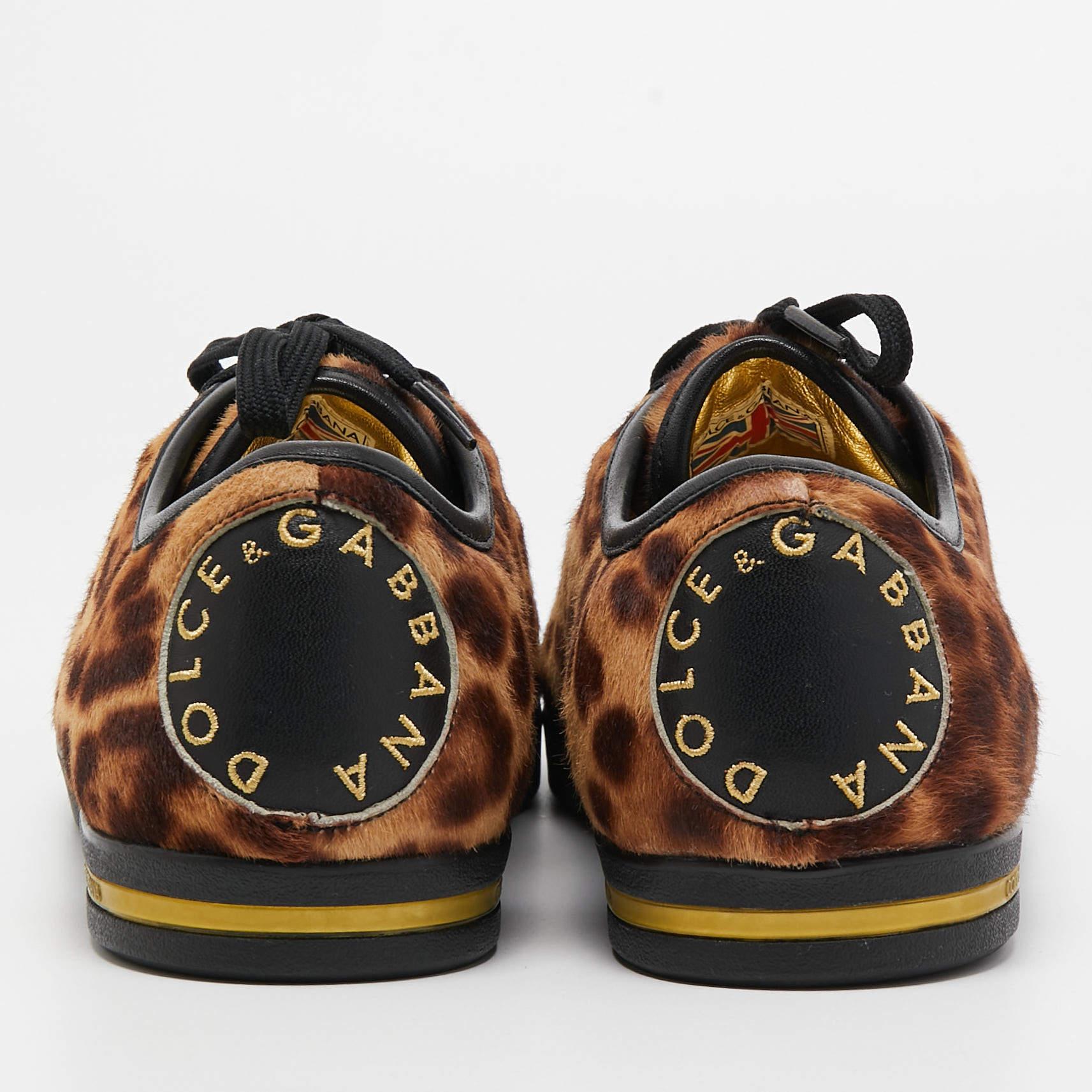 Dolce & Gabbana Brown Leopard Print Calf Hair Sneakers Size 41 2