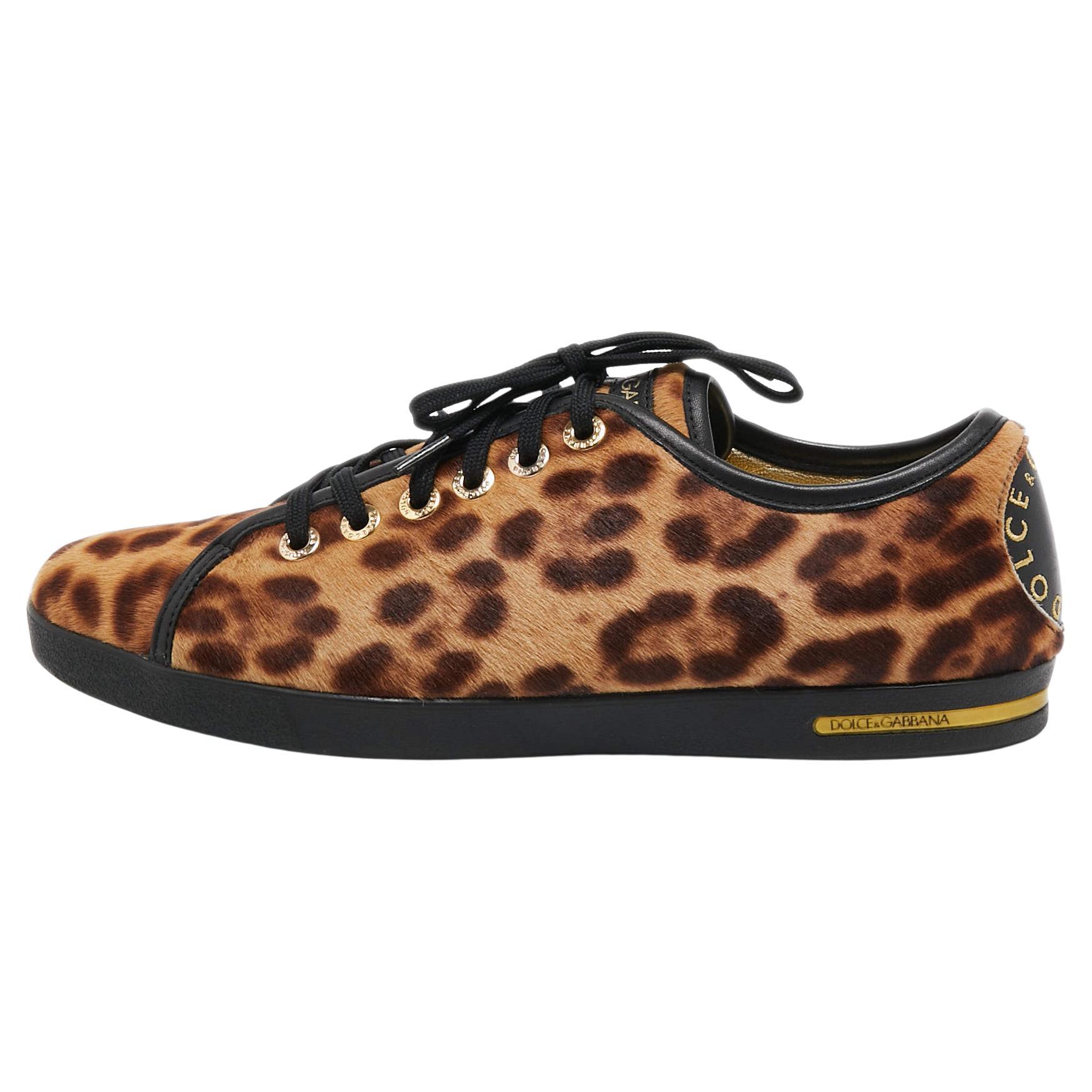 Dolce & Gabbana Brown Leopard Print Calf Hair Sneakers Size 41