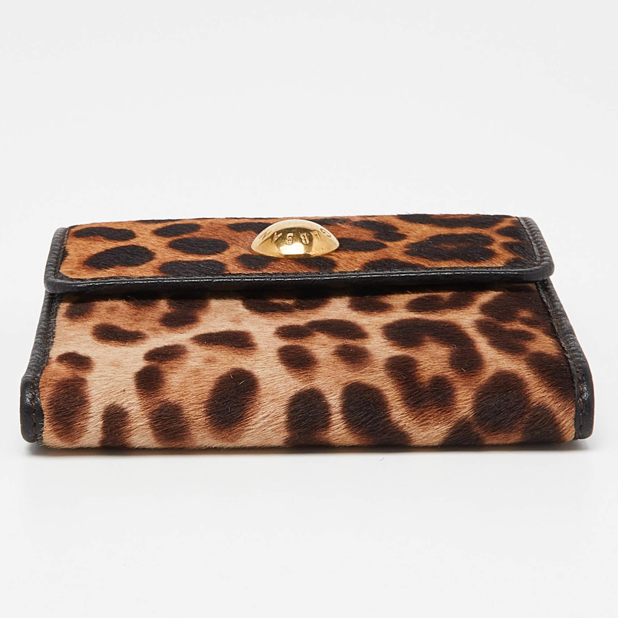 Women's Dolce & Gabbana Brown Leopard Print Calfhair and Leather French Wallet