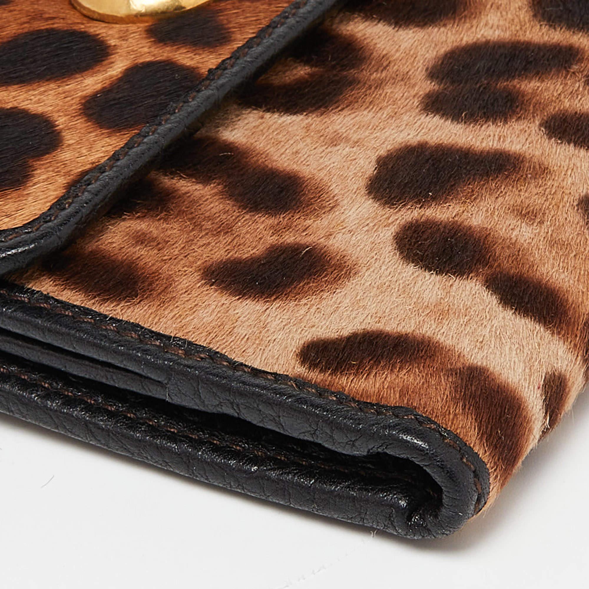 Dolce & Gabbana Brown Leopard Print Calfhair and Leather French Wallet 1