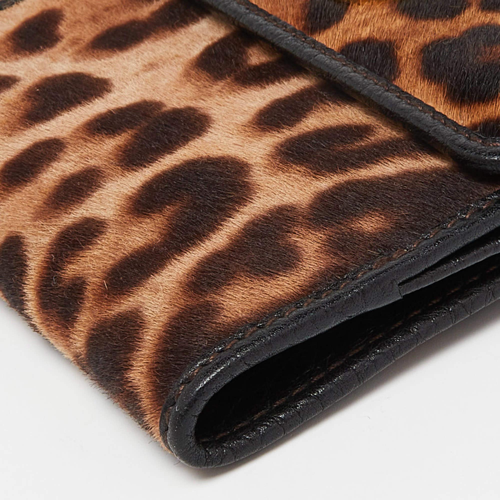 Dolce & Gabbana Brown Leopard Print Calfhair and Leather French Wallet 2