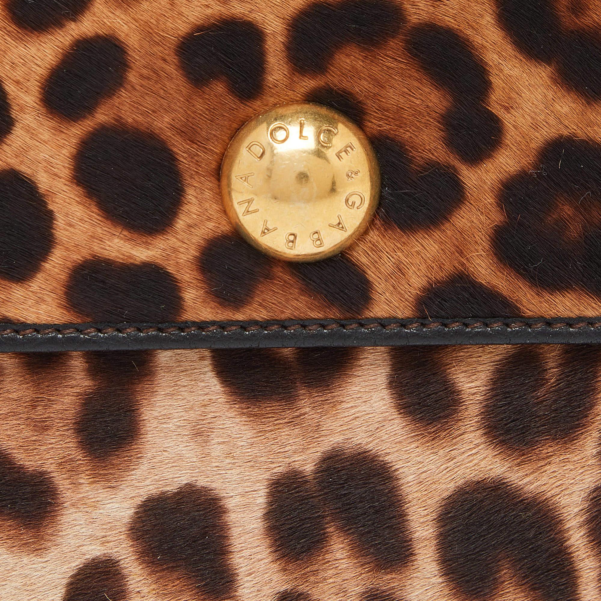Dolce & Gabbana Brown Leopard Print Calfhair and Leather French Wallet 4