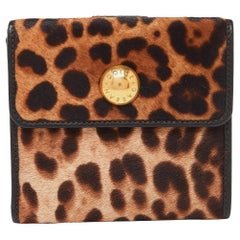 Dolce & Gabbana Brown Leopard Print Kalbshaar und Leder Französisch Brieftasche