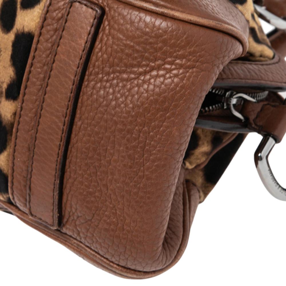 Dolce & Gabbana Brown Leopard Print Canvas and Leather Animalier Zip Satchel 3
