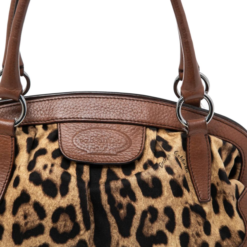 Dolce & Gabbana Brown Leopard Print Canvas and Leather Animalier Zip Satchel 4