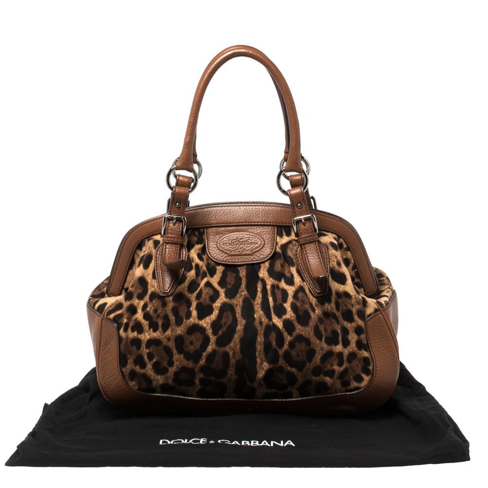 Dolce & Gabbana Brown Leopard Print Canvas and Leather Animalier Zip Satchel 5