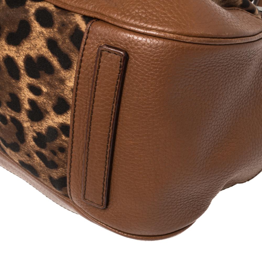 Dolce & Gabbana Brown Leopard Print Canvas and Leather Animalier Zip Satchel 2