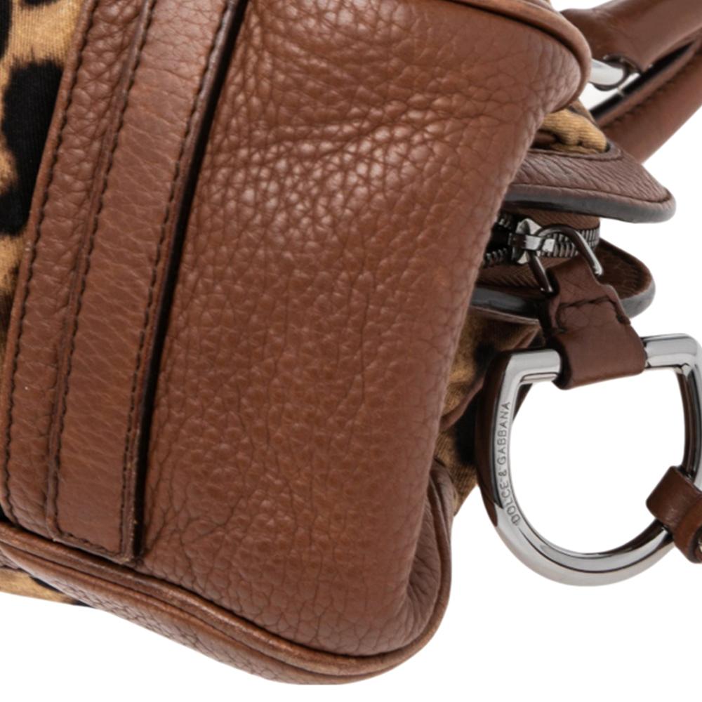 Dolce & Gabbana Brown Leopard Print Canvas and Leather Animalier Zip Satchel 2