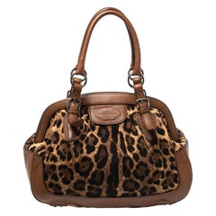 Dolce & Gabbana Brown Leopard Print Canvas and Leather Animalier Zip Satchel