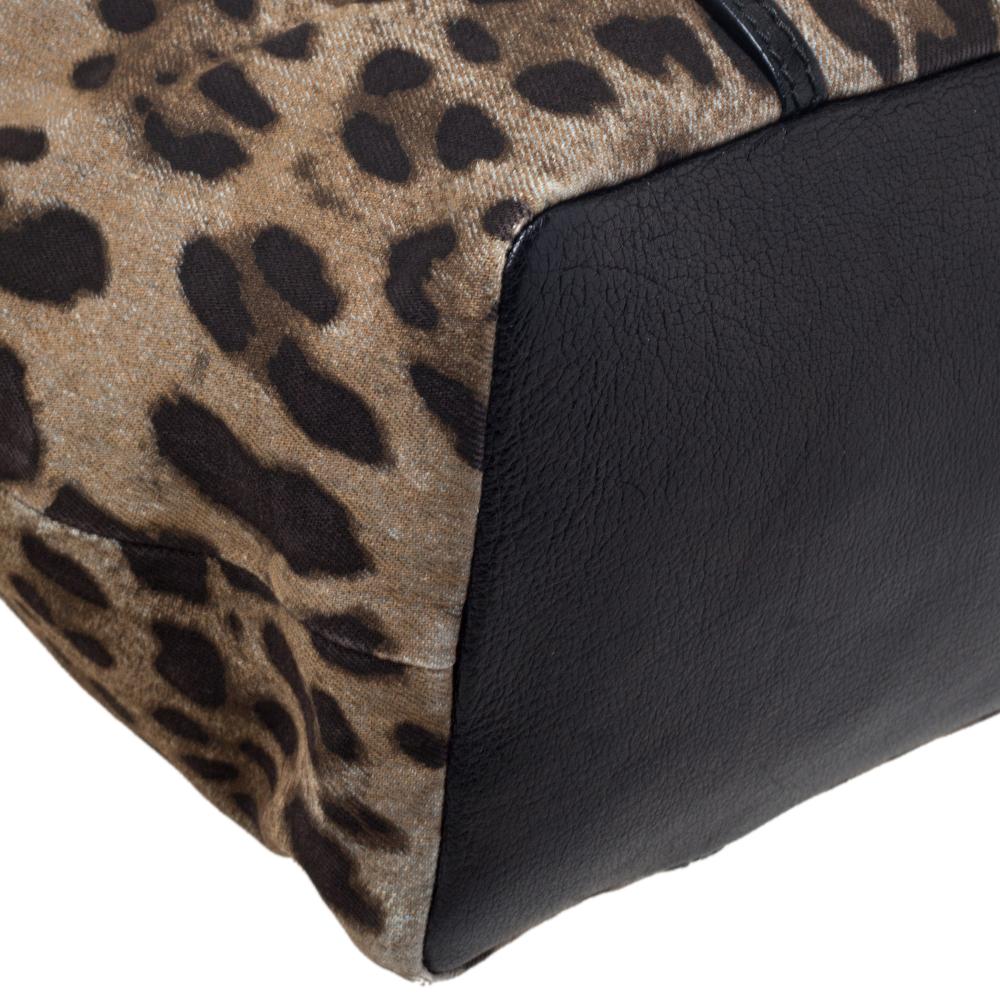 Dolce & Gabbana Brown Leopard Print Canvas and Leather Miss Escape Tote In Good Condition In Dubai, Al Qouz 2