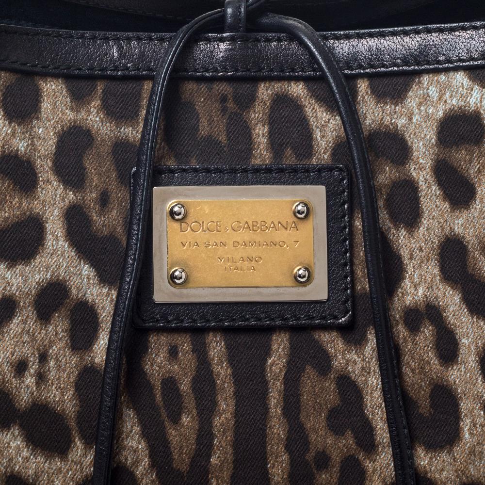 Dolce & Gabbana Brown Leopard Print Canvas and Leather Miss Escape Tote 1