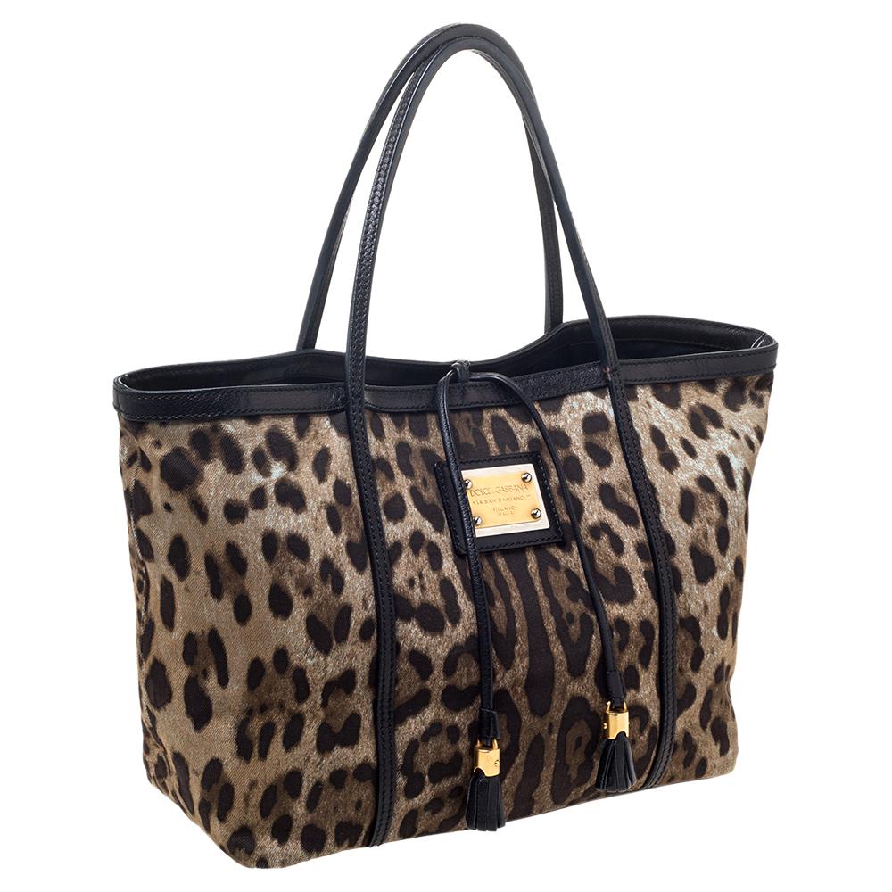 Dolce & Gabbana Brown Leopard Print Canvas and Leather Miss Escape Tote 2