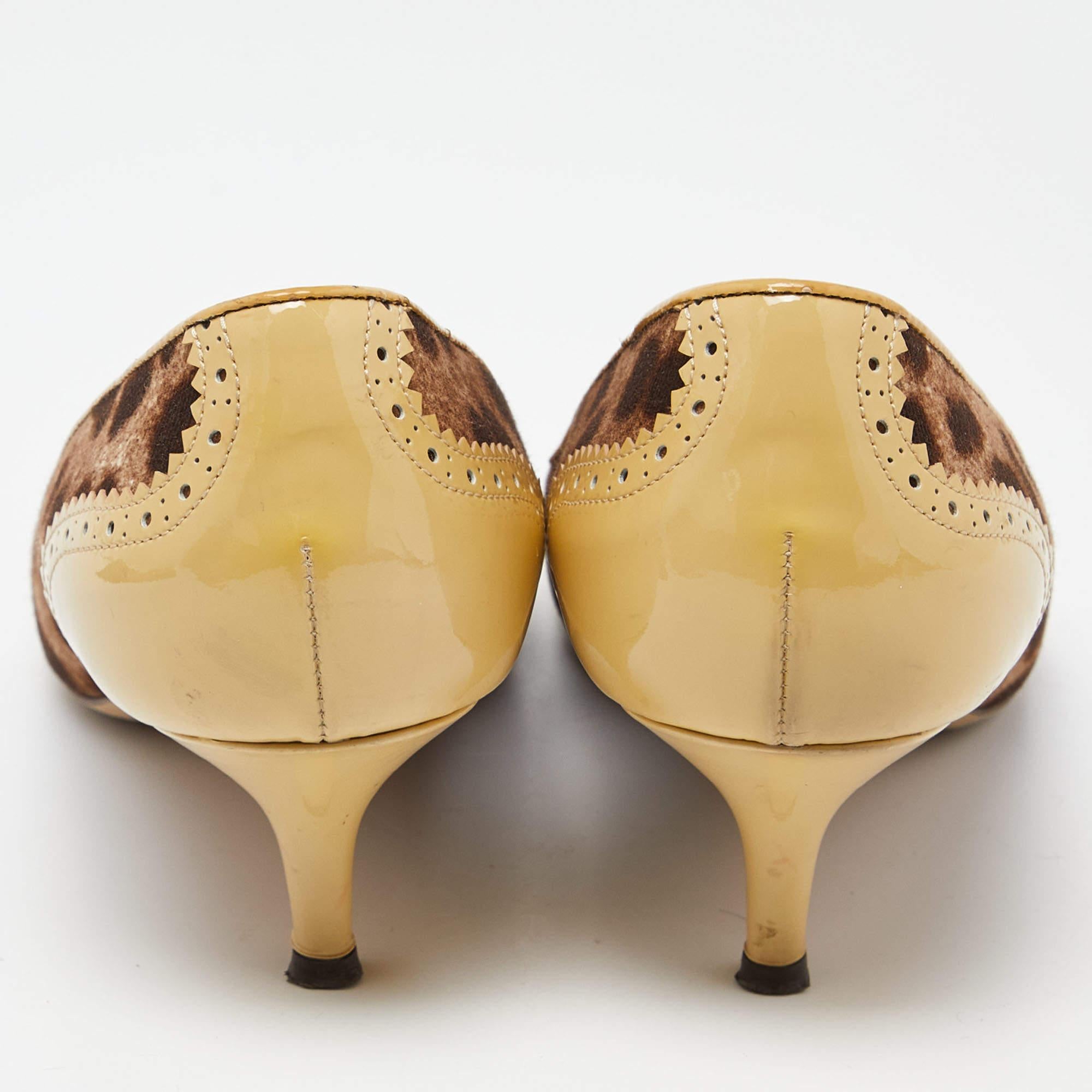Dolce & Gabbana Brown Leopard Print Canvas Patent Leather Peep Toe Pumps Size 39 1