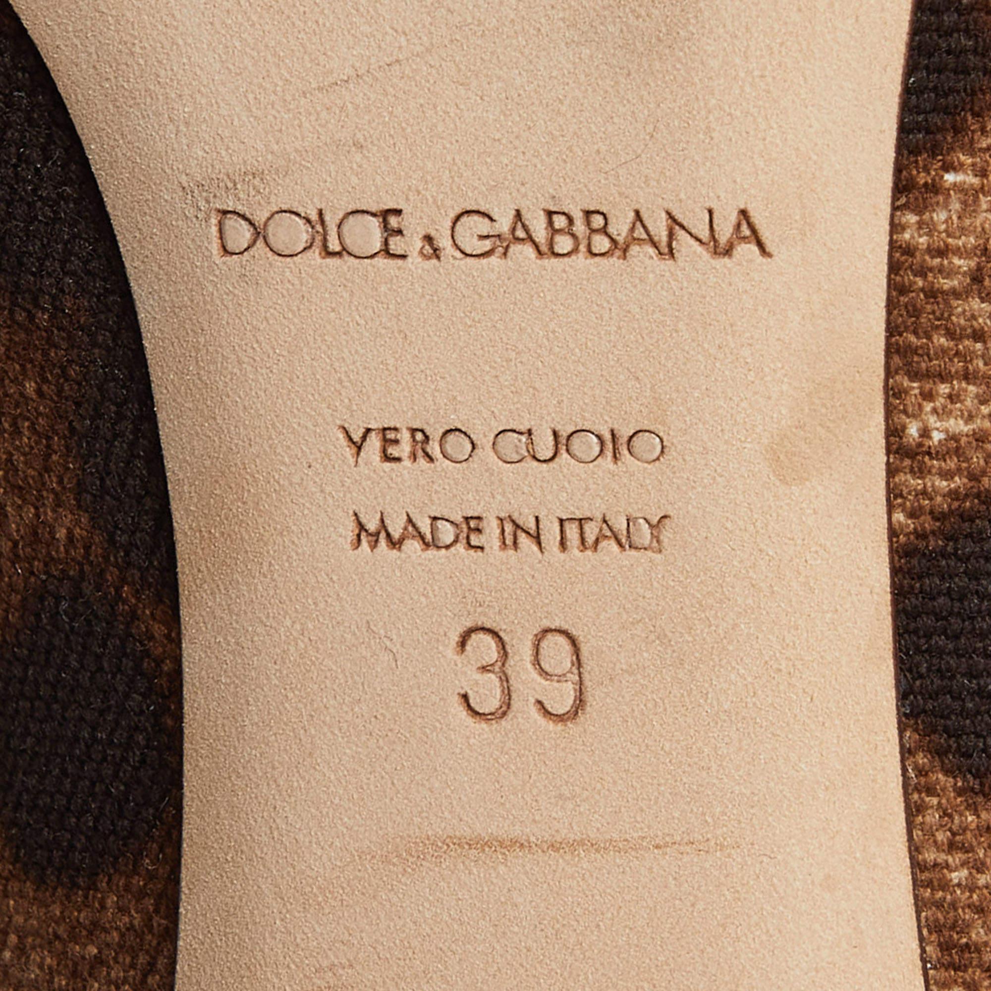 Dolce & Gabbana Brown Leopard Print Canvas Patent Leather Peep Toe Pumps Size 39 4