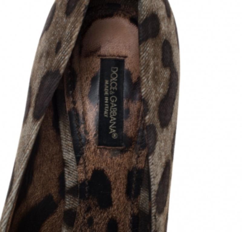 Donna Dolce & Gabbana - Pompe a punta aperta in tela con stampa leopardata marrone - Taglia 37 in vendita