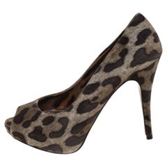 Dolce & Gabbana Brown Leopard Print Canvas Peep Toe Platform Pumps Size 37