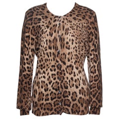 Dolce & Gabbana Braune Kaschmir-Strickjacke mit Leopardenmuster L