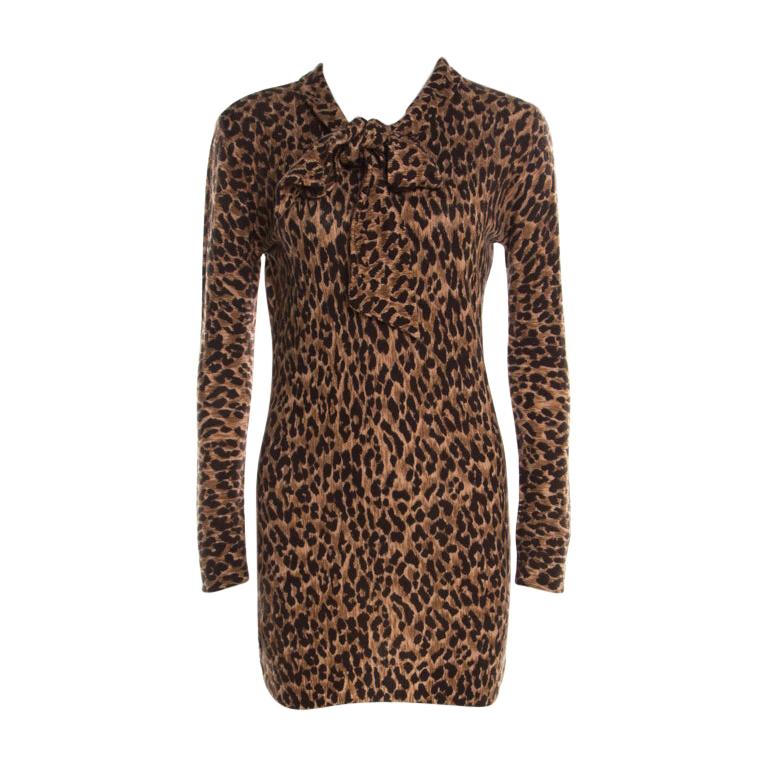 DOLCE&GABBANA cashmere Leopard print turtleneck sleeveless top knit Brown