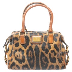 Dolce & Gabbana Brown Leopard Print Coated Canvas and Leather Satchel