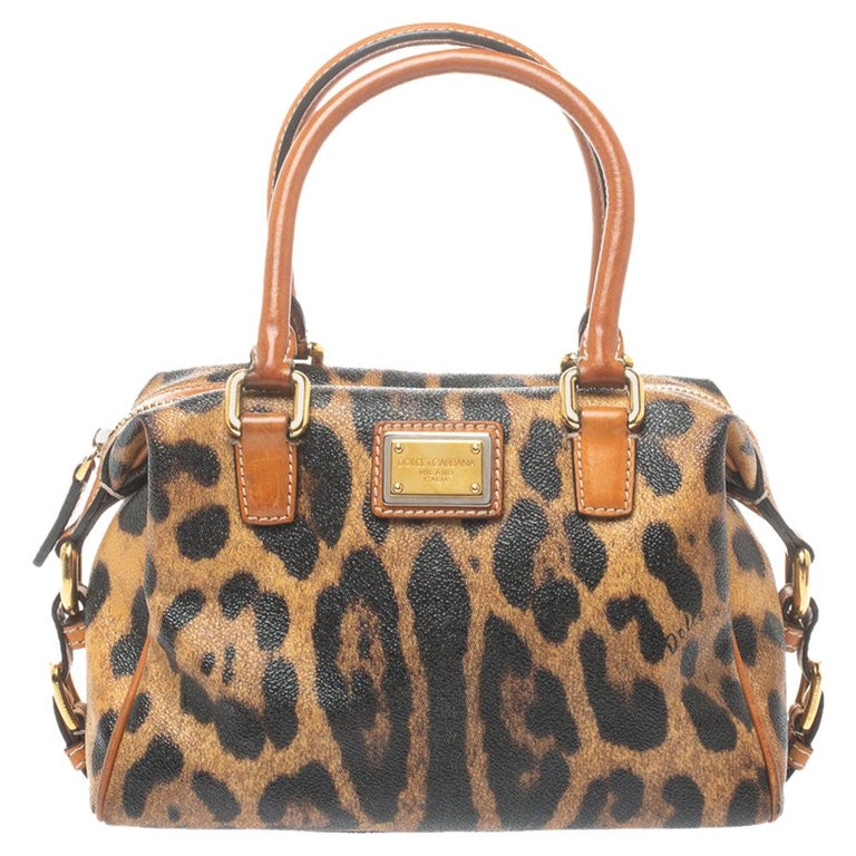 Dolce and Gabbana Brown Leopard Print Coated Canvas and Leather Satchel ...