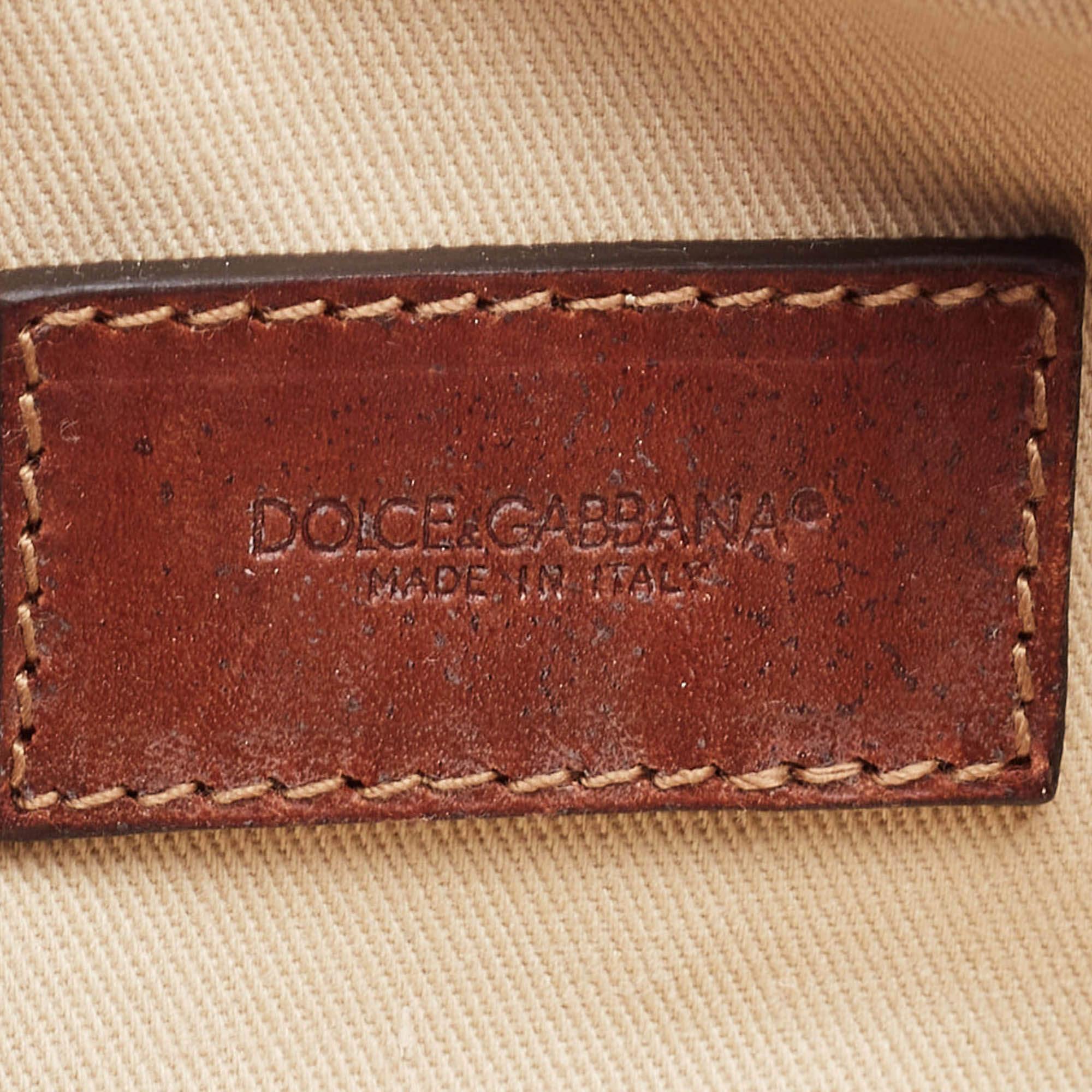 Dolce & Gabbana Brown Leopard Print Coated Canvas and Leather Wristlet Pouch For Sale 1