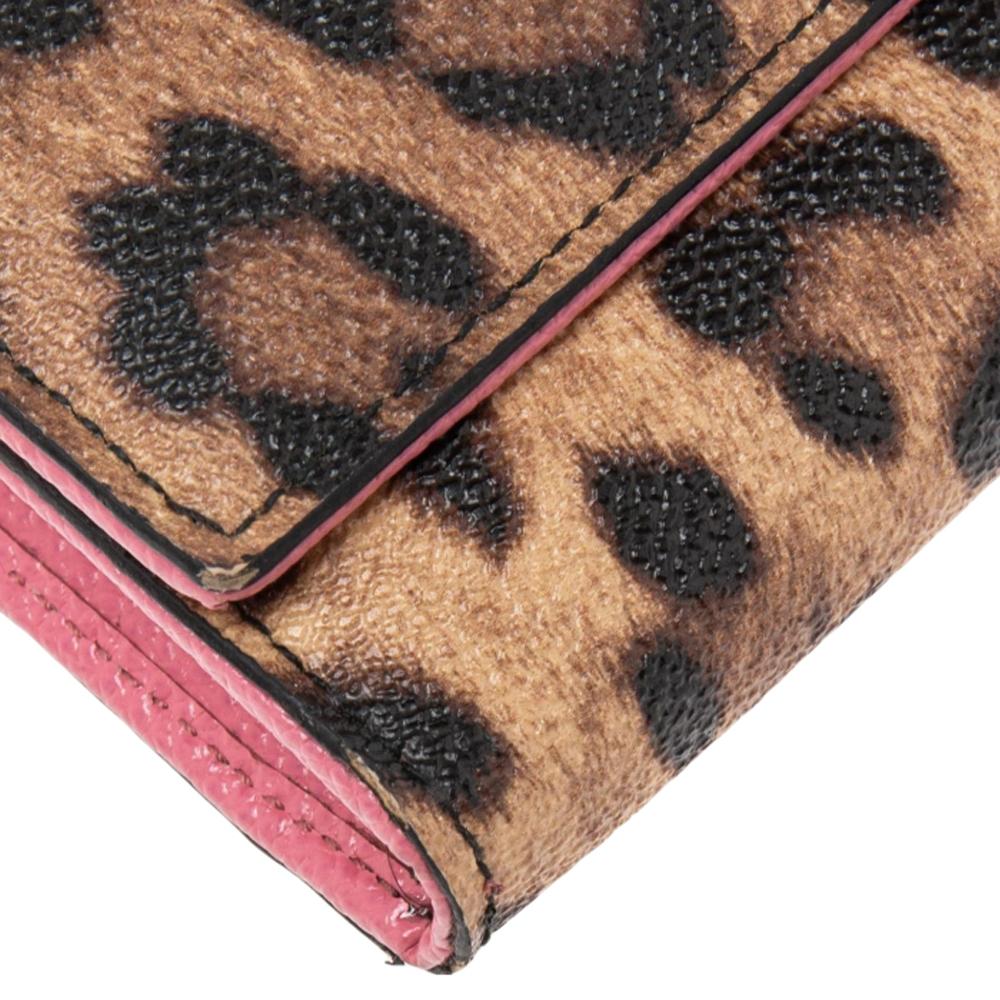 Women's Dolce & Gabbana Brown Leopard Print Coated Canvas Flap Continental Wallet