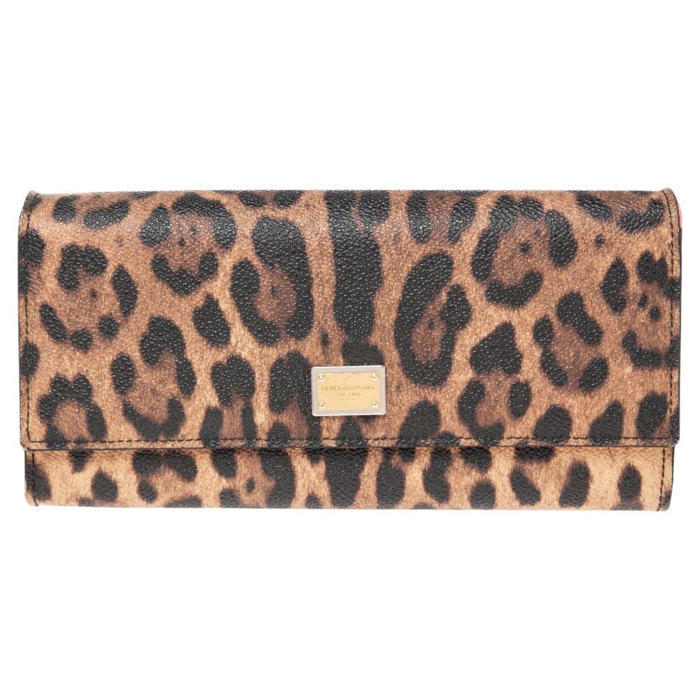 Dolce and Gabbana Brown Leopard Print Leather Dauphine Continental ...