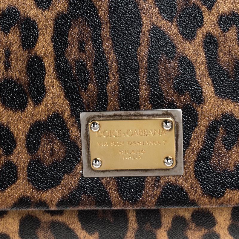 Dolce & Gabbana Brown Leopard Print Coated Canvas Miss Sicily Top Handle Bag 1