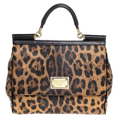 Dolce 
Gabbana Brown Leopard Print Coated Canvas Miss Sicily Top Handle Bag