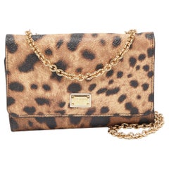 Dolce & Gabbana Brown Leopard Print Coated Canvas Trifold Wallet On Chain