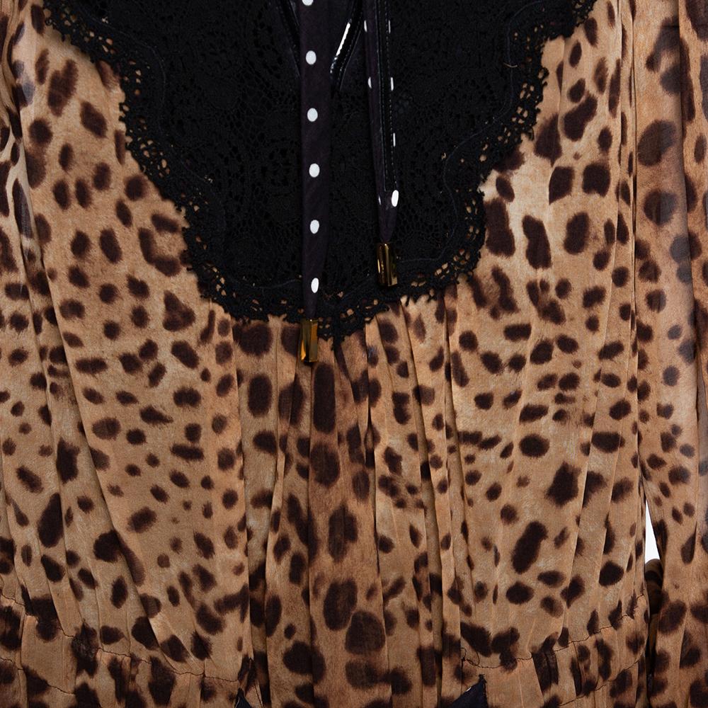 Women's Dolce & Gabbana Brown Leopard Print Cotton Kaftan Dress L