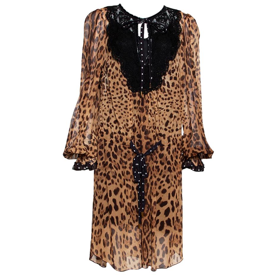 Dolce & Gabbana Brown Leopard Print Cotton Kaftan Dress L