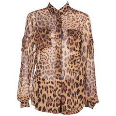 Dolce & Gabbana Brown Leopard Print Cotton & Silk Button Front Shirt M