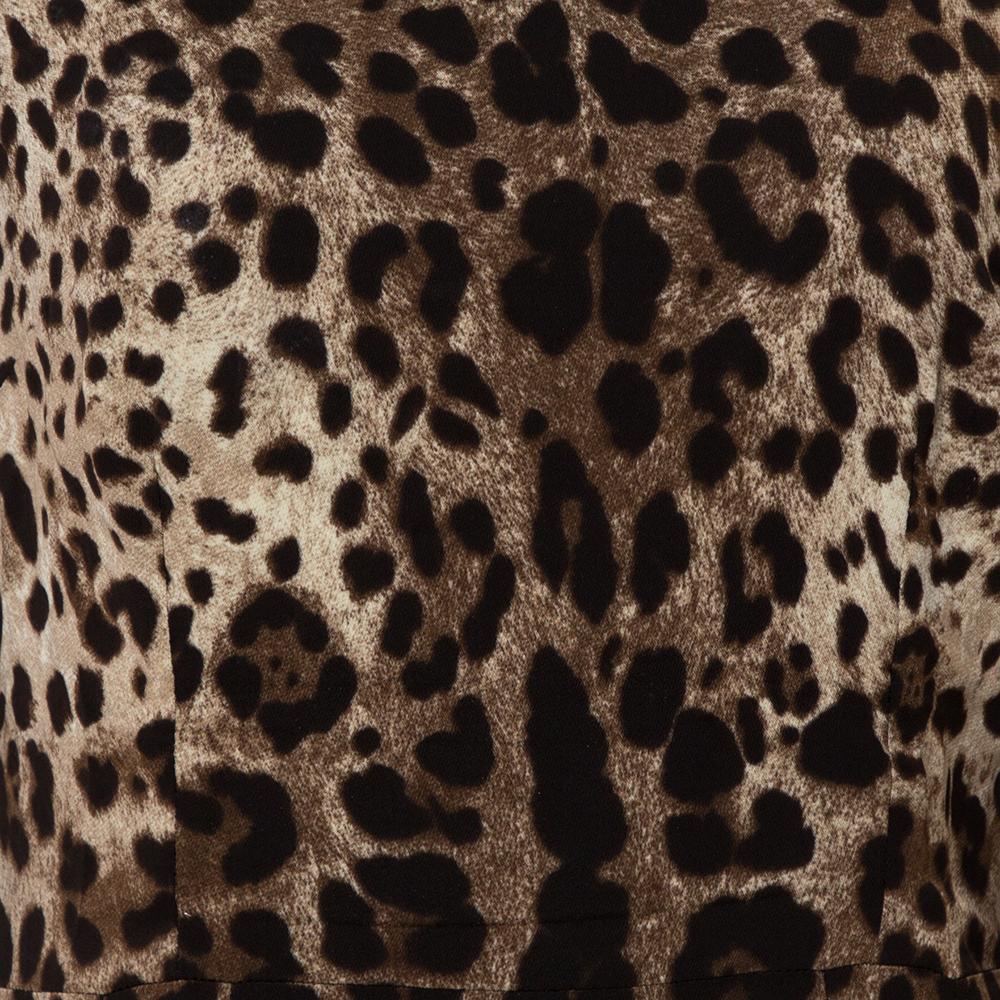 Dolce & Gabbana Brown Leopard Print Crepe Sheath Dress S In Good Condition In Dubai, Al Qouz 2