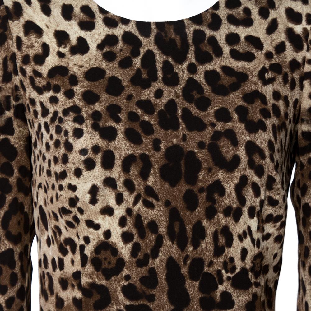 Dolce & Gabbana Brown Leopard Print Crepe Sheath Dress S 1