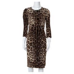 Dolce & Gabbana Brown Leopard Print Crepe Sheath Dress S