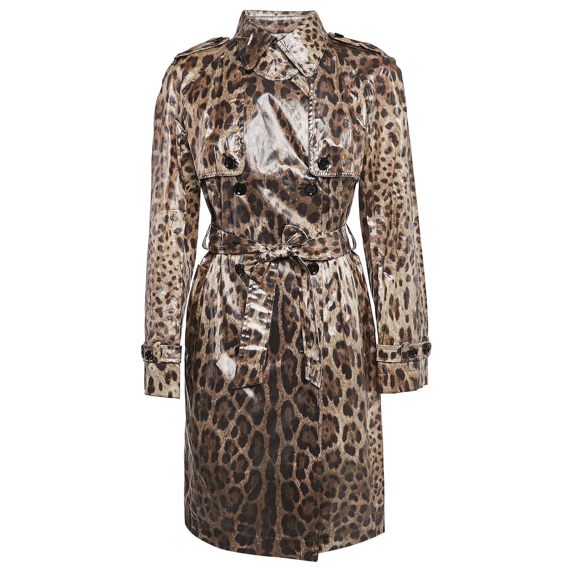 Dolce 
Gabbana Brown Leopard Print Double Breasted Trench Coat S