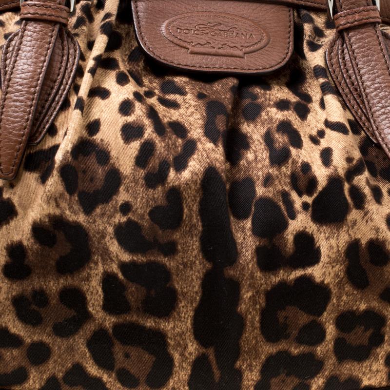 Dolce & Gabbana Brown Leopard Print Fabric and Leather Animalier Satchel 6