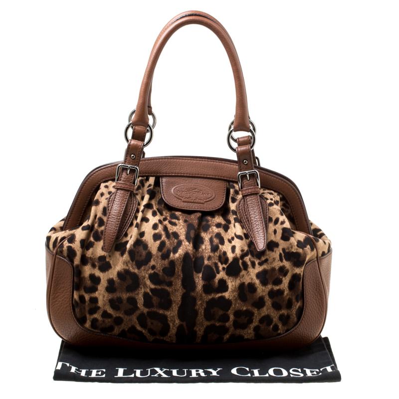 Dolce & Gabbana Brown Leopard Print Fabric and Leather Animalier Satchel 7