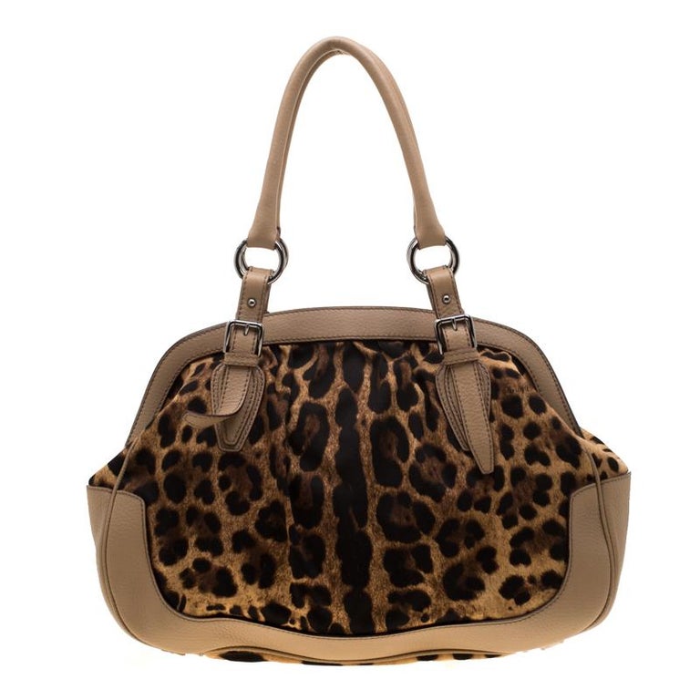 Dolce and Gabbana Brown Leopard Print Fabric and Leather Animalier ...