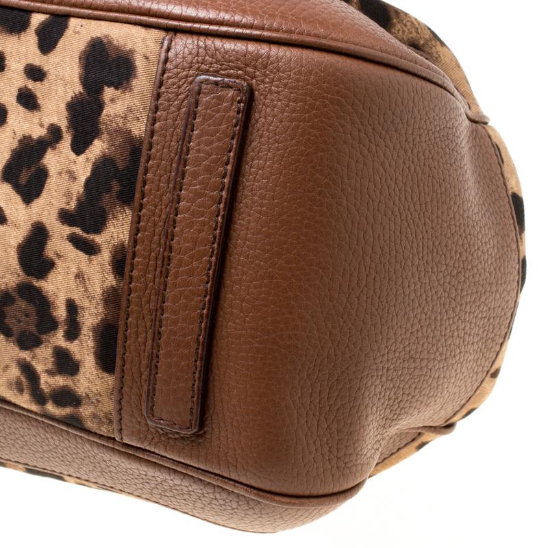 Dolce & Gabbana Brown Leopard Print Fabric and Leather Animalier Satchel 3