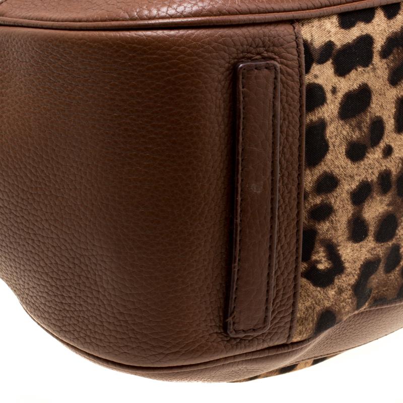 Dolce & Gabbana Brown Leopard Print Fabric and Leather Animalier Satchel 4
