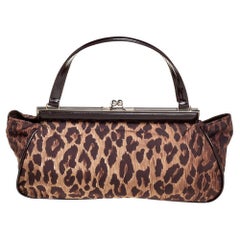 Dolce & Gabbana Braune Stoff-Clutch mit Leopardenmuster