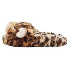 Dolce & Gabbana Brown Leopard Print Fur Plush Flat Slides Size 37