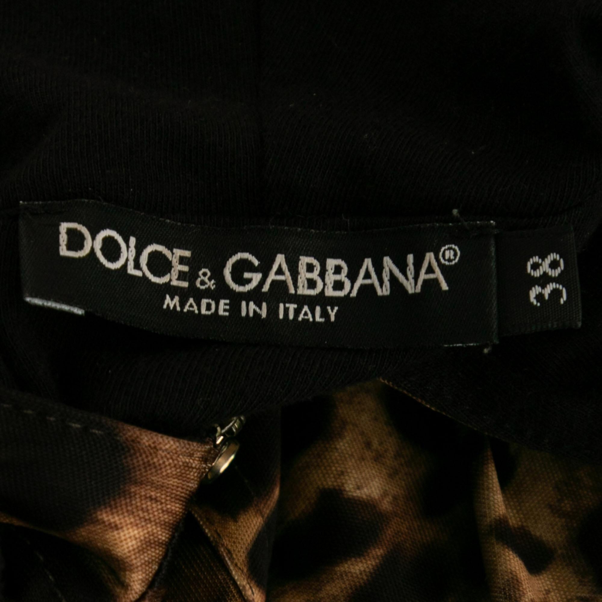 Black Dolce & Gabbana Brown Leopard Print Jersey Hoodie S