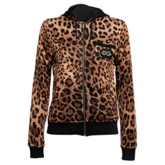 Dolce & Gabbana Brown Leopard Print Jersey Hoodie S